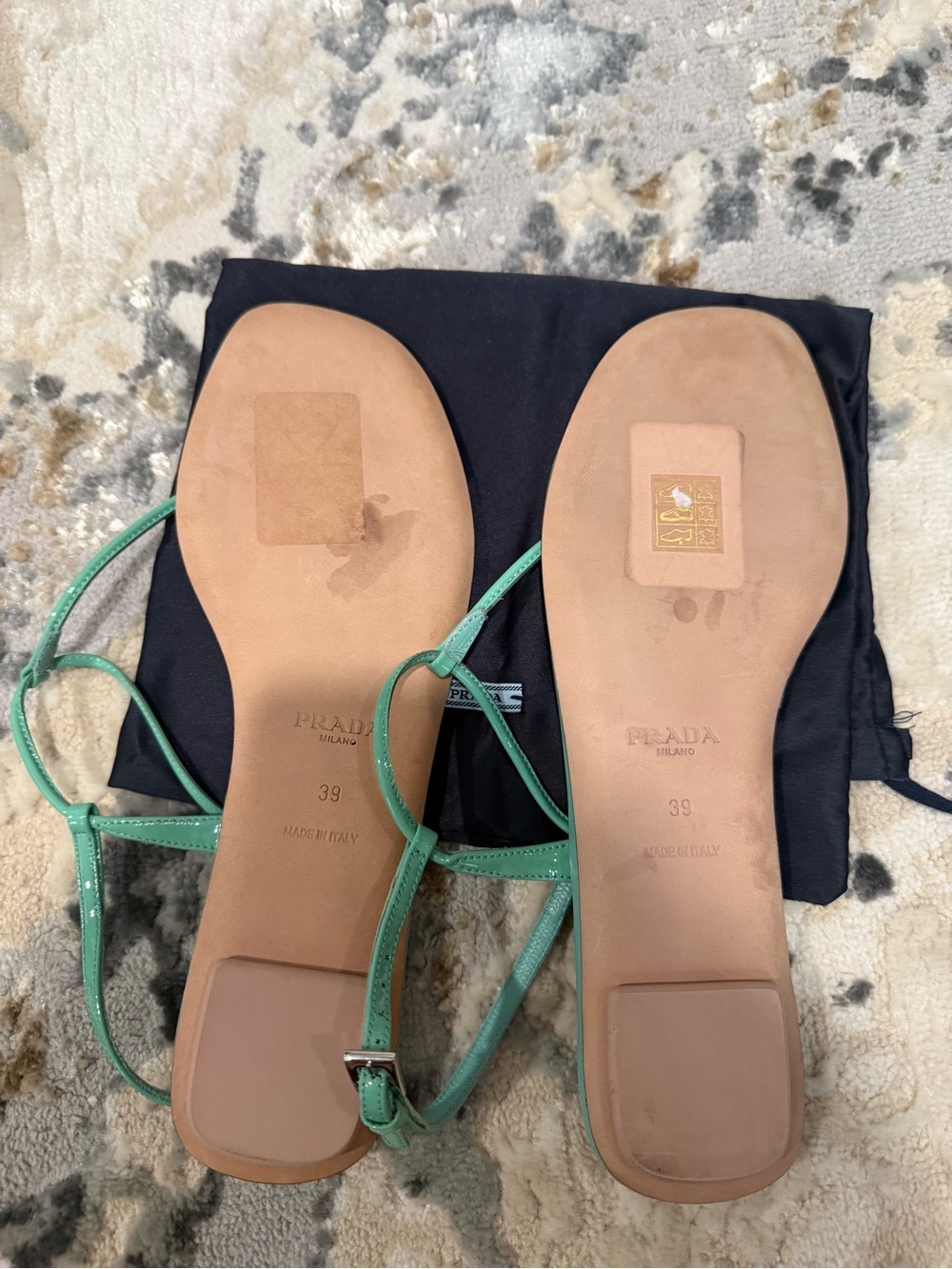 PRADA Mint Green Leather T-Strap Sandals - Picture 5 of 5